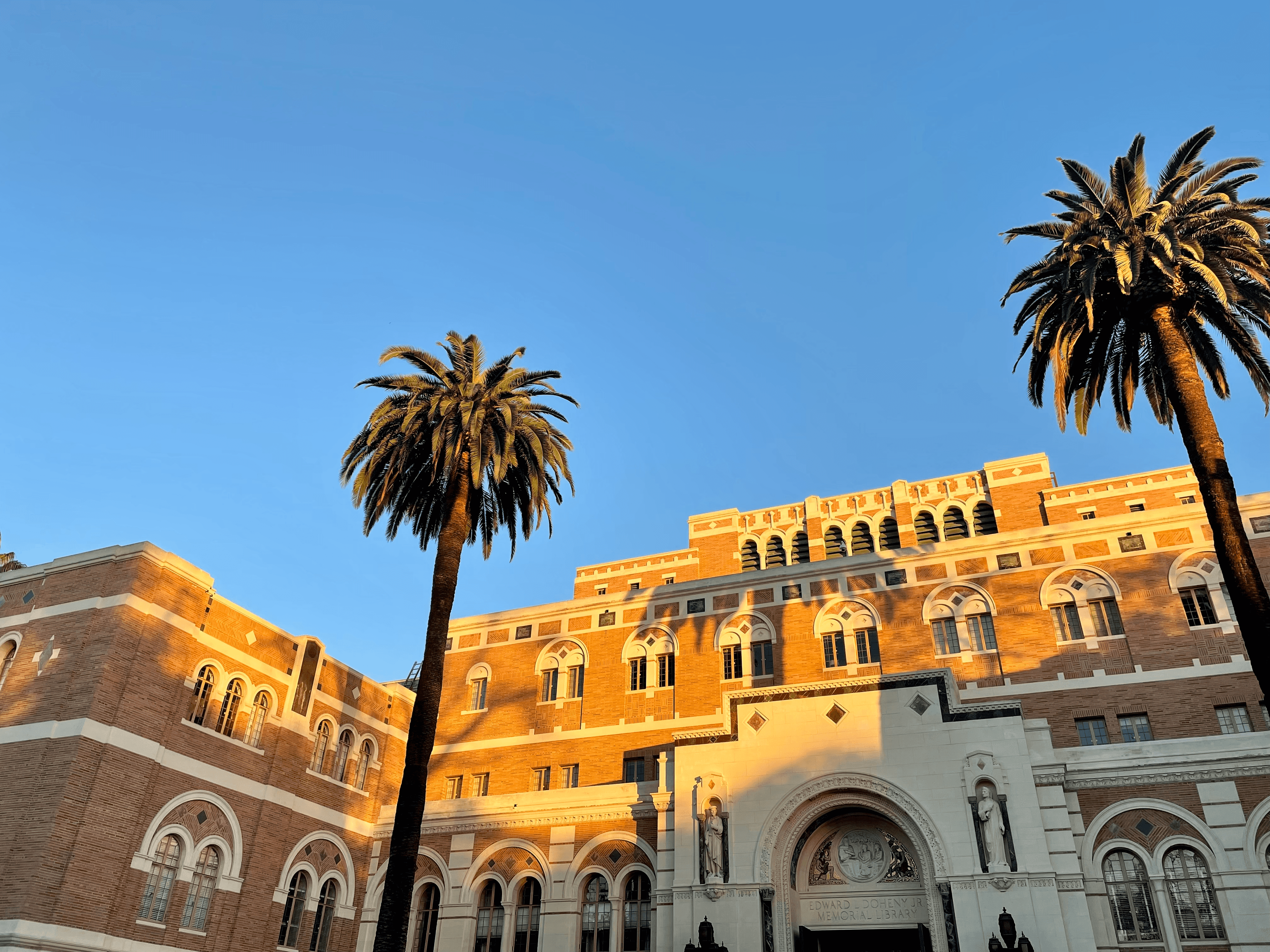 Doheny Memorial Library during golden hour